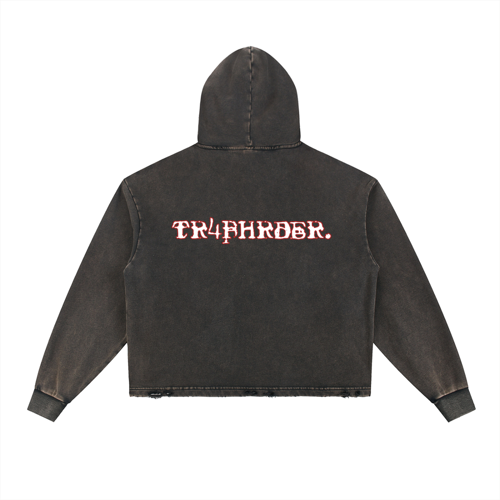 Vintage Washed Frayed-Hem Hoodie