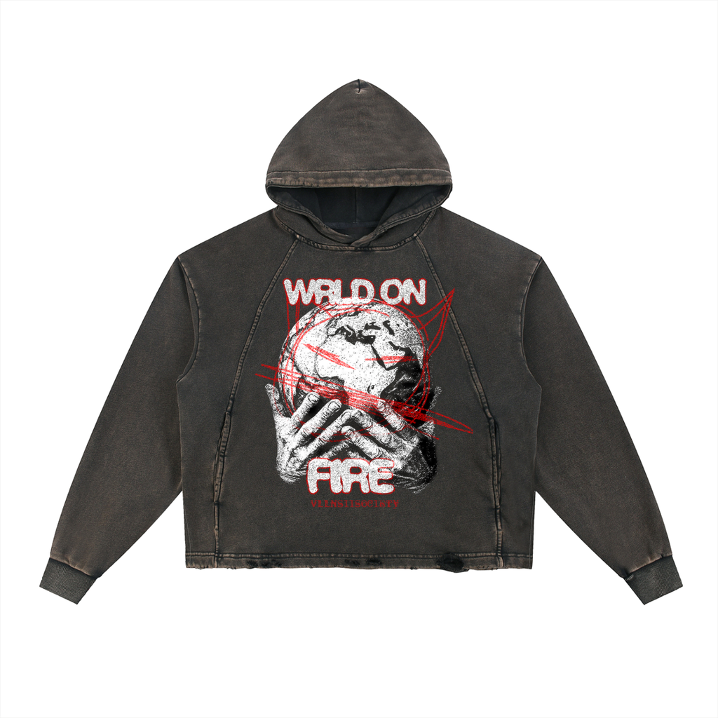 Vintage Washed Frayed-Hem Hoodie